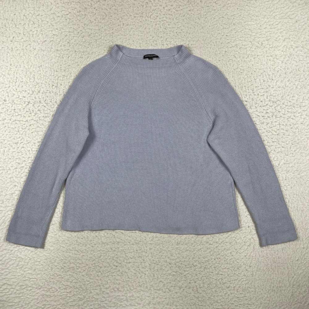 Eileen Fisher Sweater Womens PM Blue Silk Blend Ribbed Mock Neck Coastal Minimal